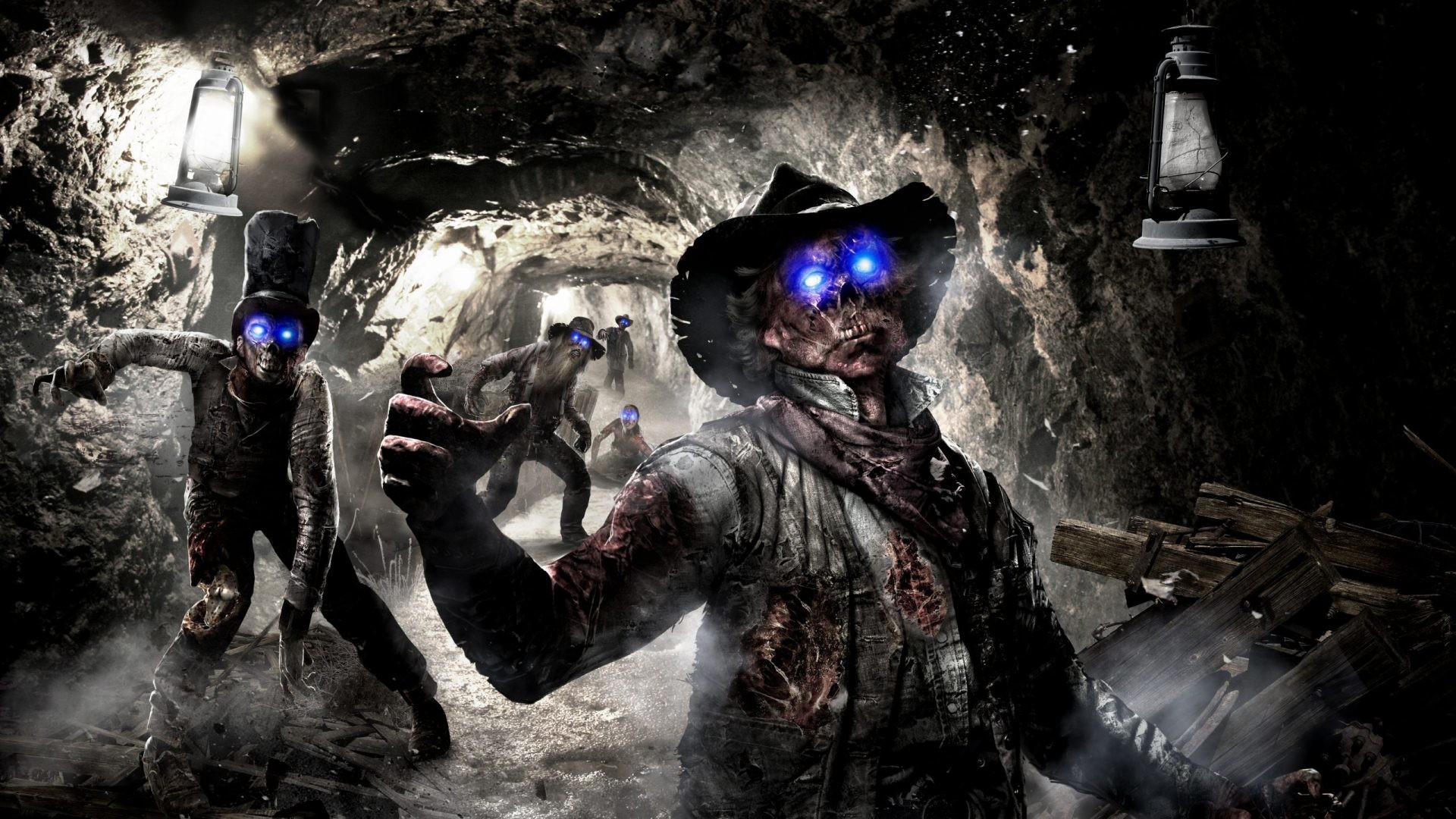 Call of Duty: Black Ops II, Call of Duty Zombies, Zombi, Occhi blu, Miniera, sfondo per PC