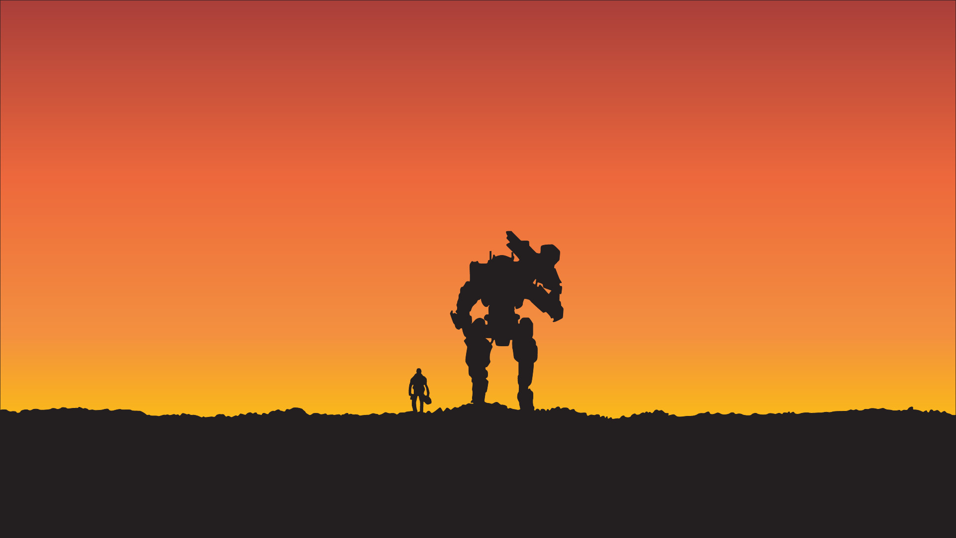 Titanfall 2, BT-7274, Silhouette, Minimalismo, Arancione, Full HD, sfondo per PC