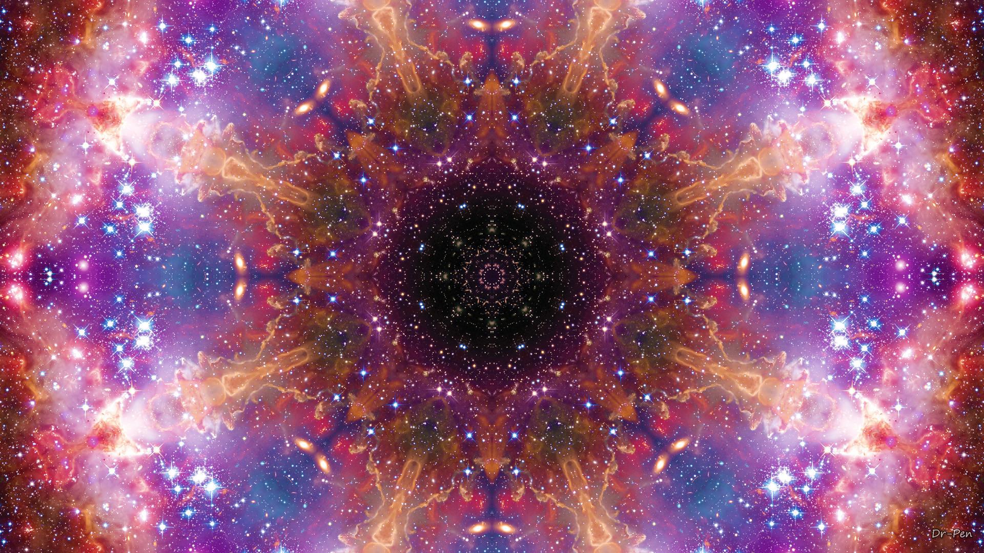 Caleidoscopio, Mandala, Galassia, Viola, 16:9 Full HD, sfondo widescreen