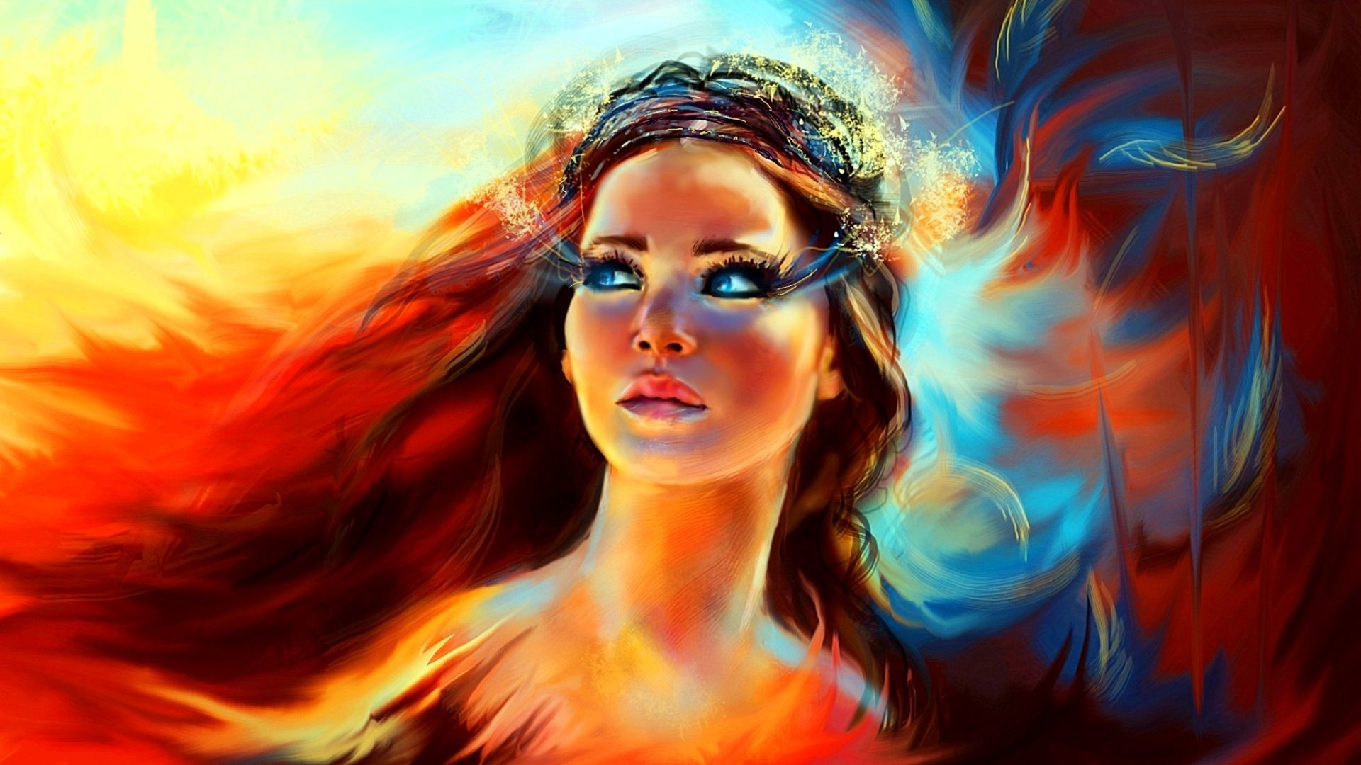 Katniss Everdeen, Hunger Games, Pittura digitale, Colori vivaci, sfondo desktop 1080p