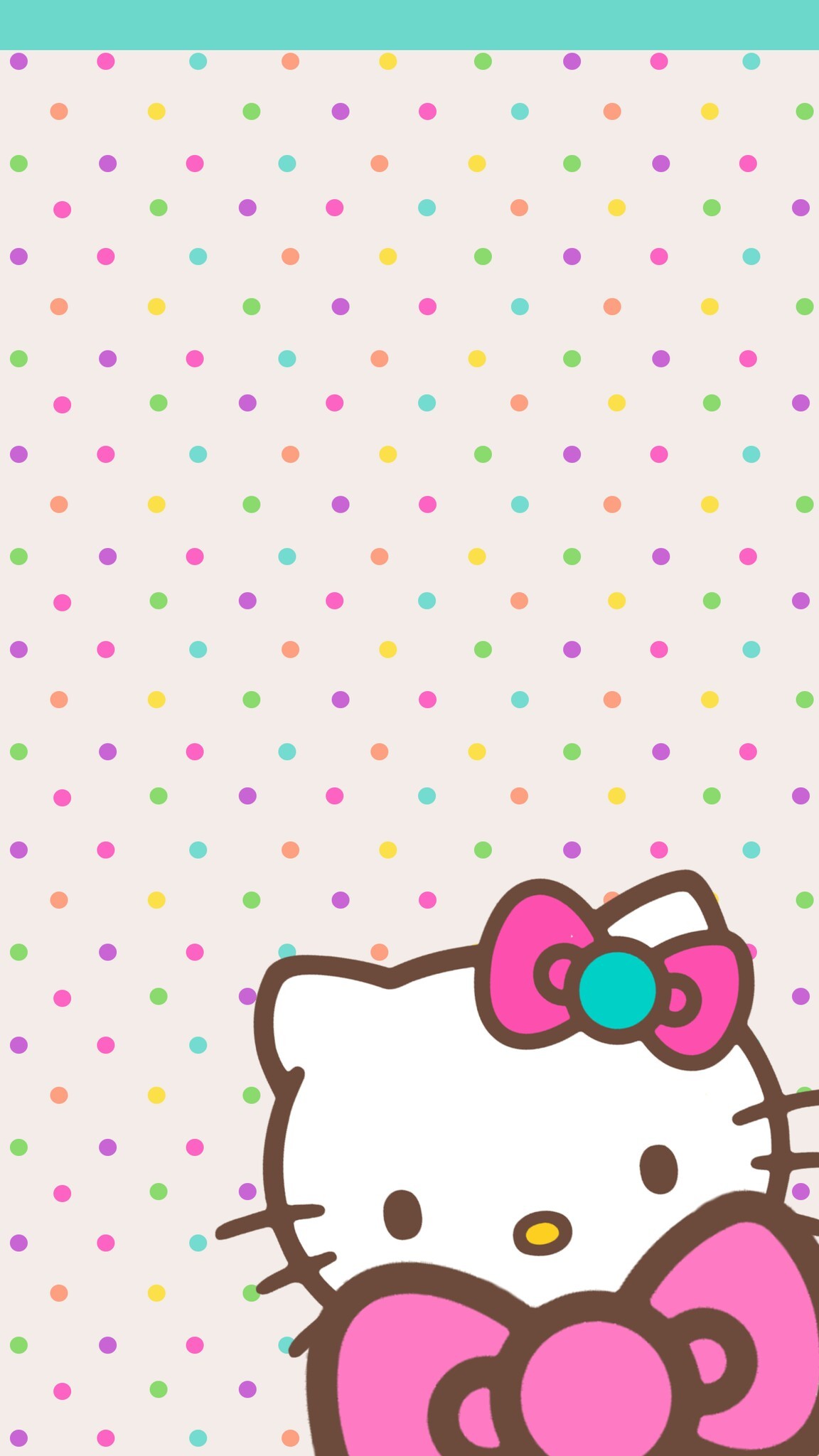 Hello Kitty, Pois colorati, Fiocco, Sfondo bianco, Kawaii, wallpaper per iPhone e Android