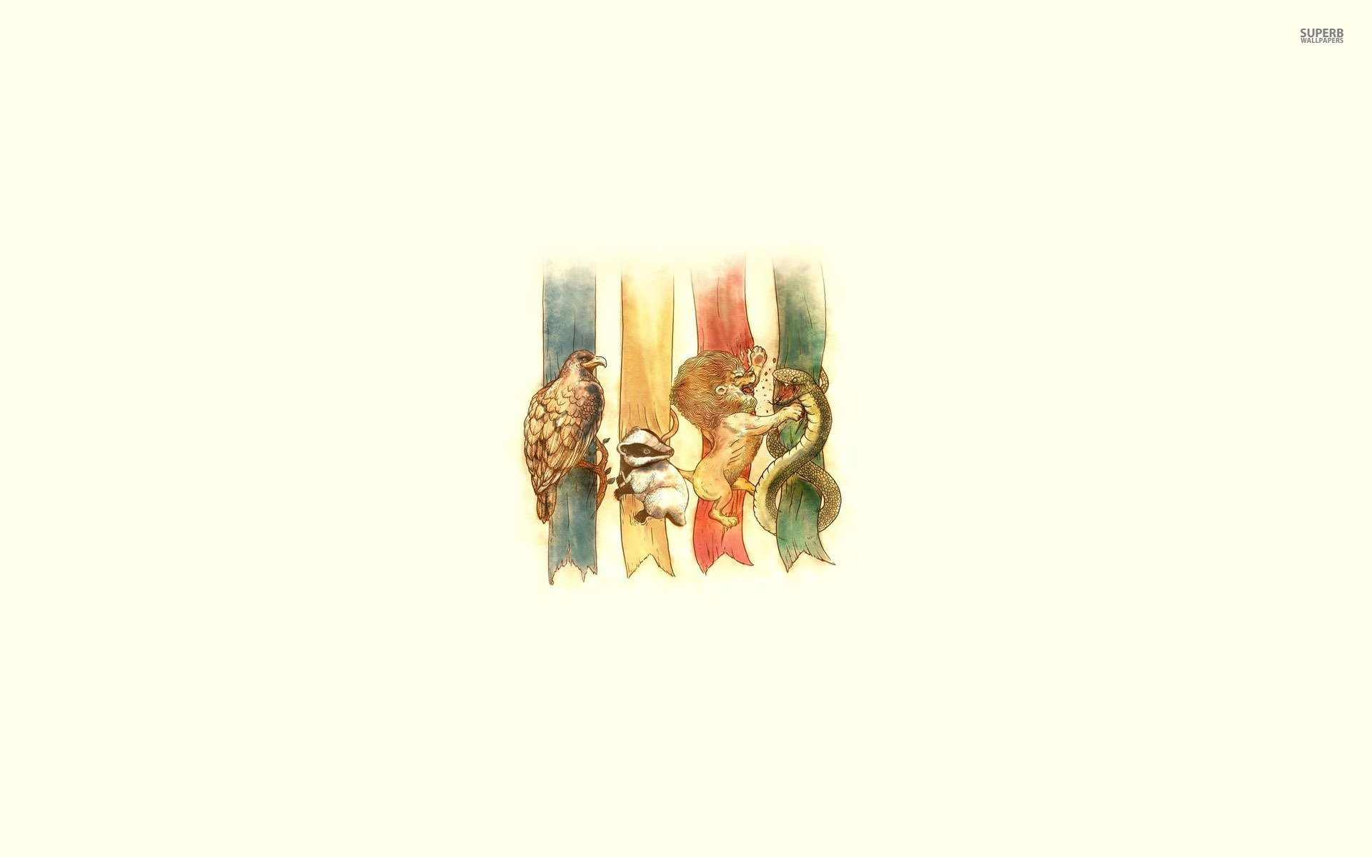 Case di Hogwarts, Acquerello, Minimalismo, Sfondo crema, 1920x1200, wallpaper desktop