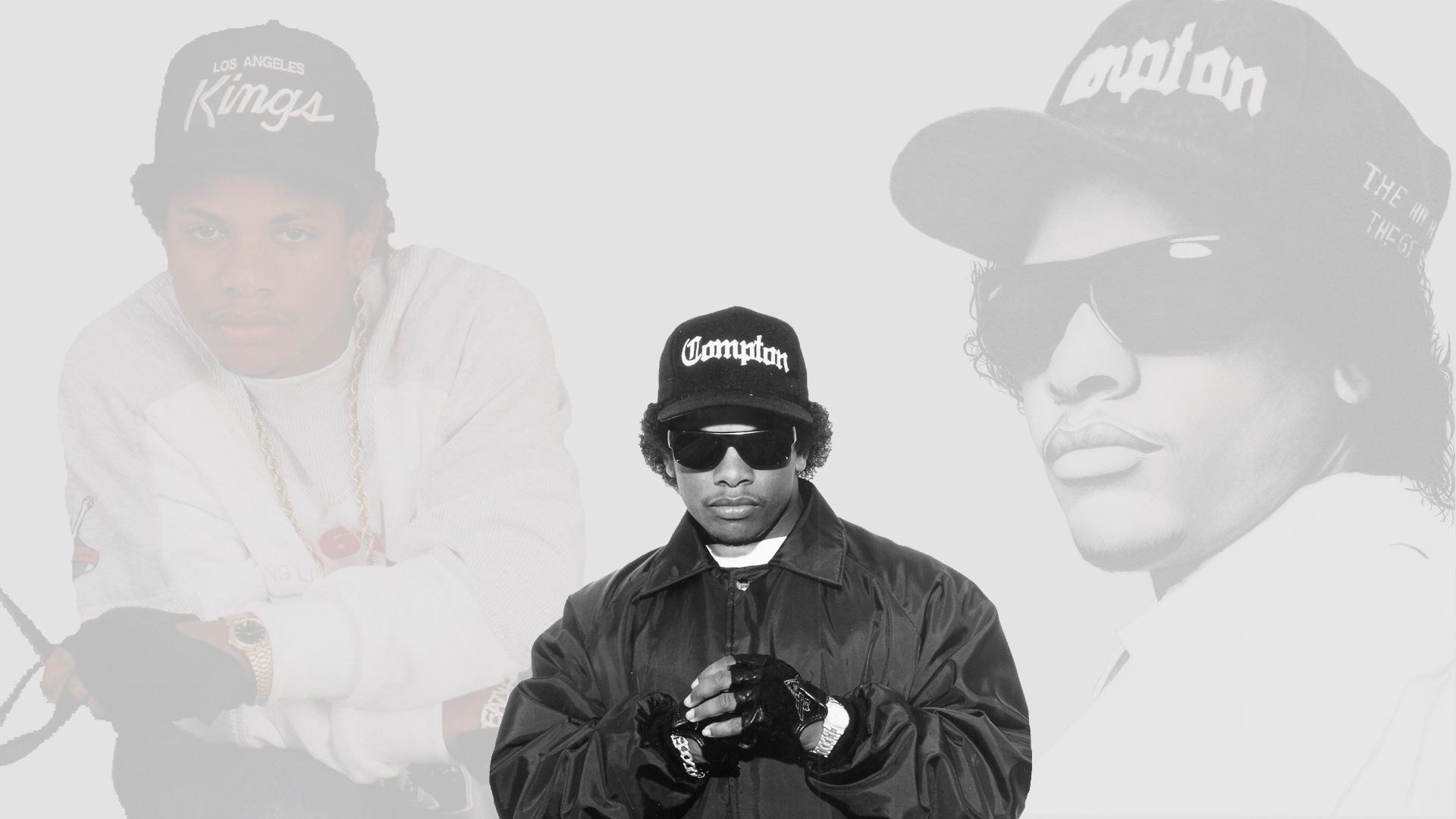 Eazy-E, N.W.A, Cappellino Compton, Bianco e nero, 16:9 Full HD, wallpaper widescreen