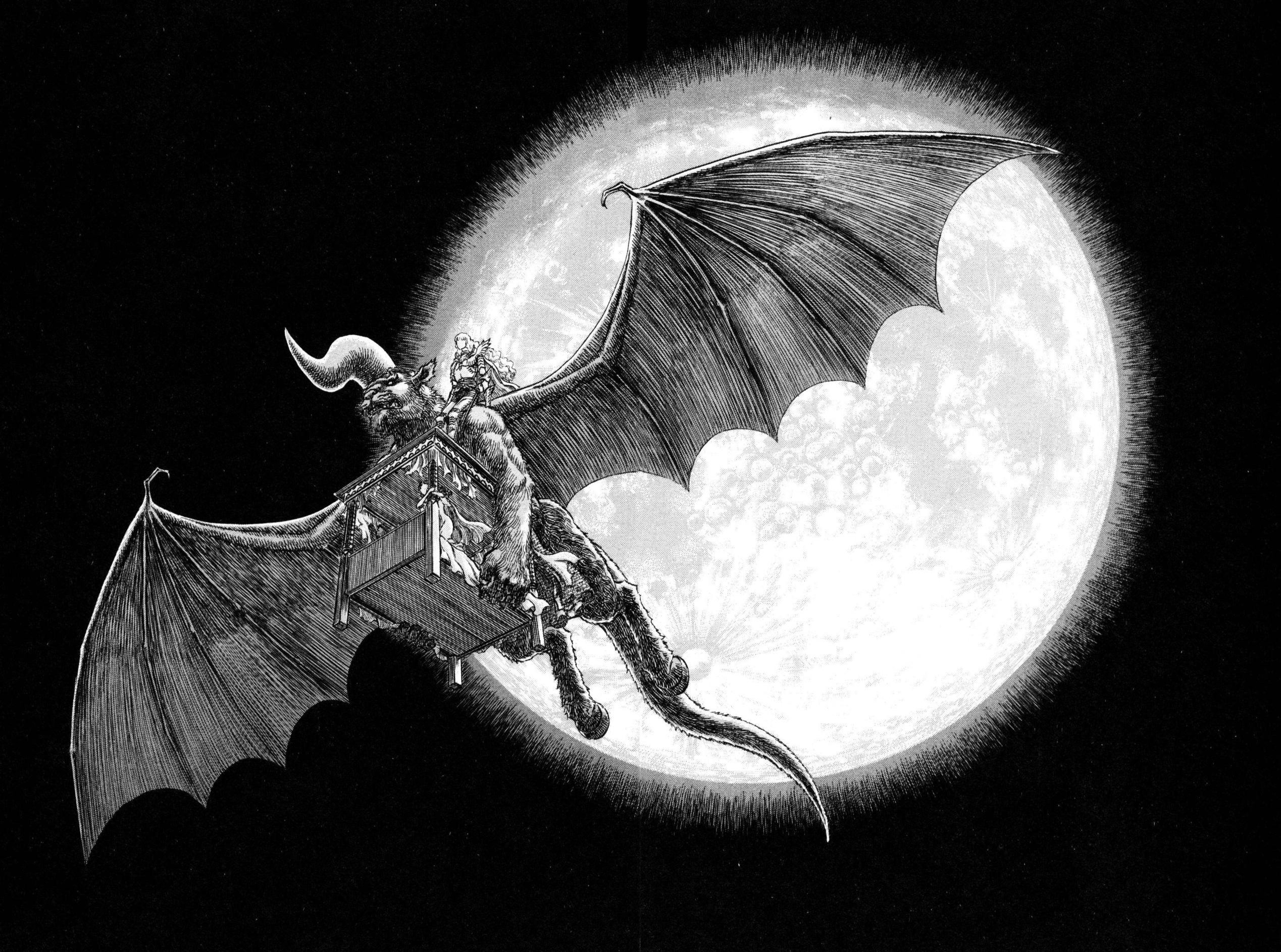Femto, Berserk, Luna piena, Ali, Manga, Bianco e nero, sfondo per iPad e tablet