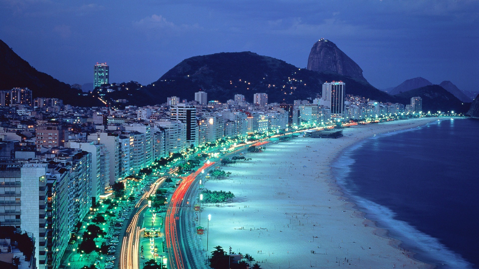 Copacabana, Rio de Janeiro, Pan di Zucchero, Notte, 1920x1080, wallpaper desktop