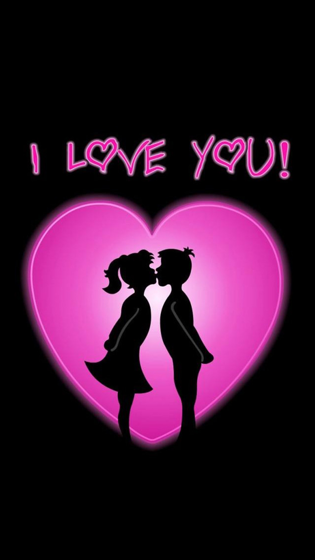 I Love You, Coppia, Silhouette, Bacio, Cuore rosa, Full HD, sfondo per smartphone