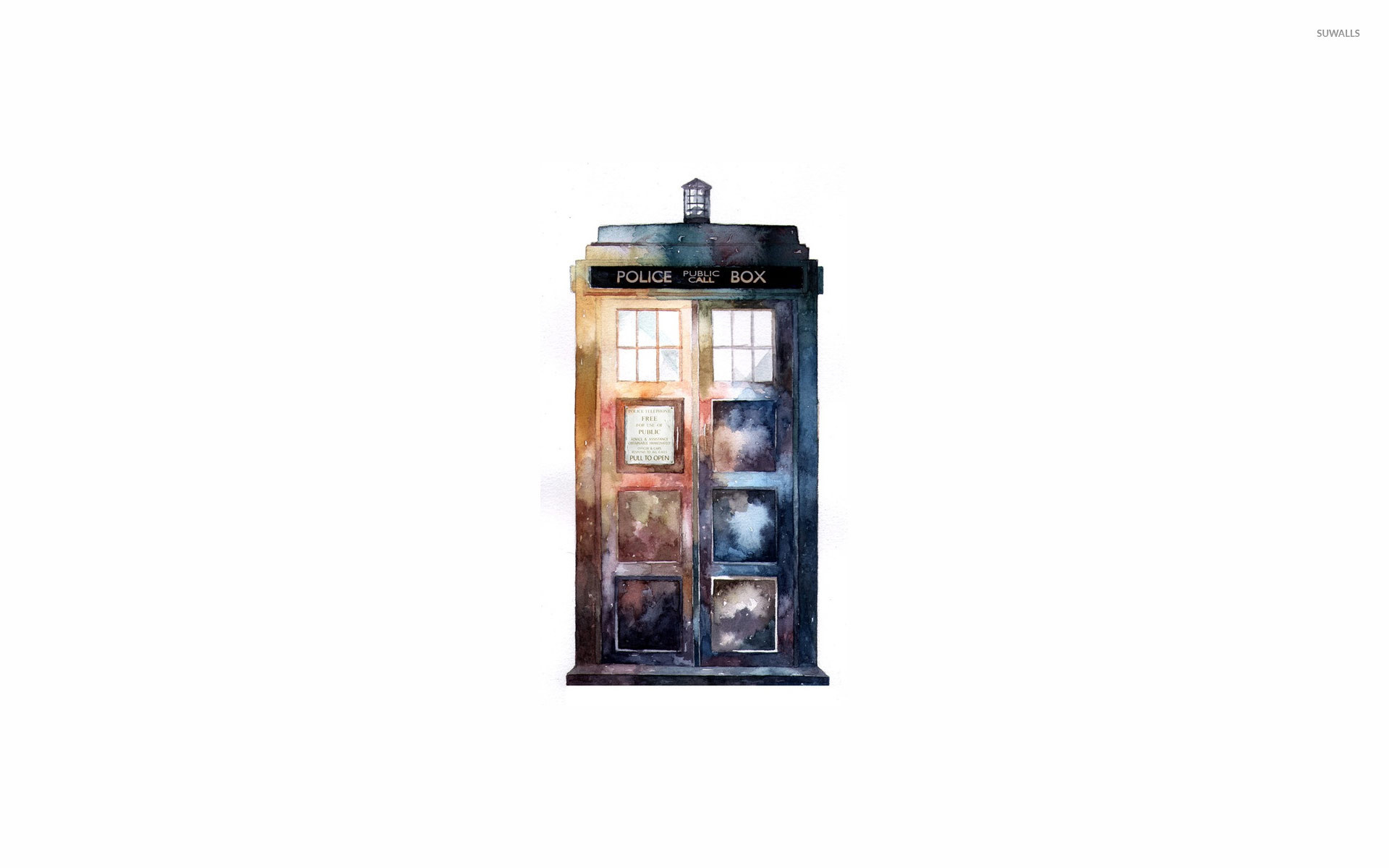 TARDIS, Doctor Who, Acquerello, Sfondo bianco, 1920x1200, wallpaper desktop