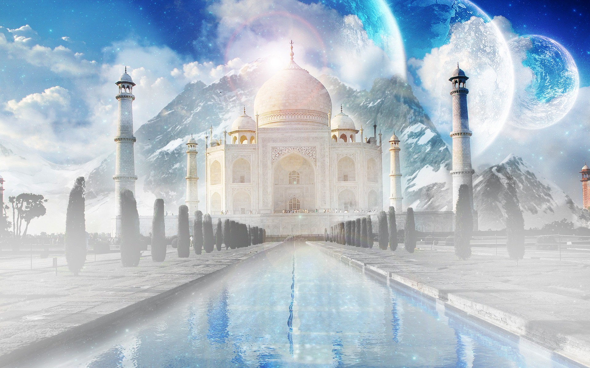 Taj Mahal, India, Arte fantasy, Pianeti, Full HD, sfondo per PC