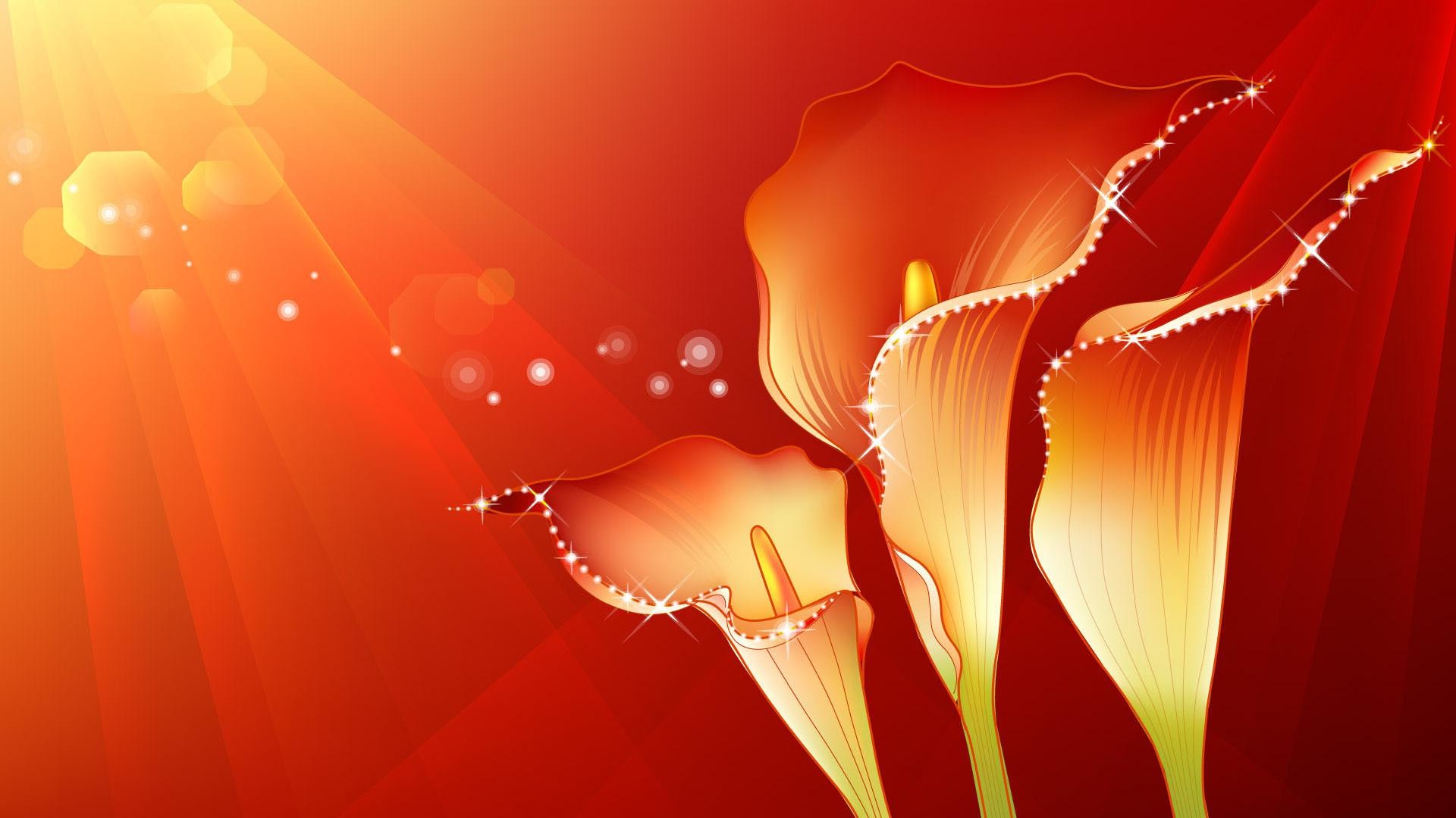 Calle, Fiori, Rosso e arancione, Arte digitale, Full HD, sfondo per PC