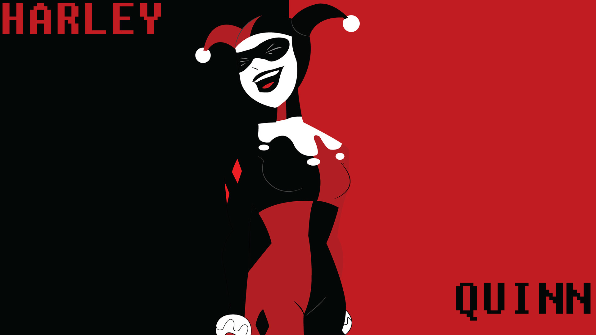 Harley Quinn, Batman: The Animated Series, Rosso e nero, Minimalismo, sfondo desktop Full HD