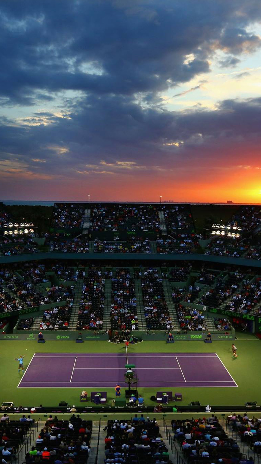 Stadio di tennis, Campo, Tramonto, Pubblico, Full HD, sfondo per smartphone