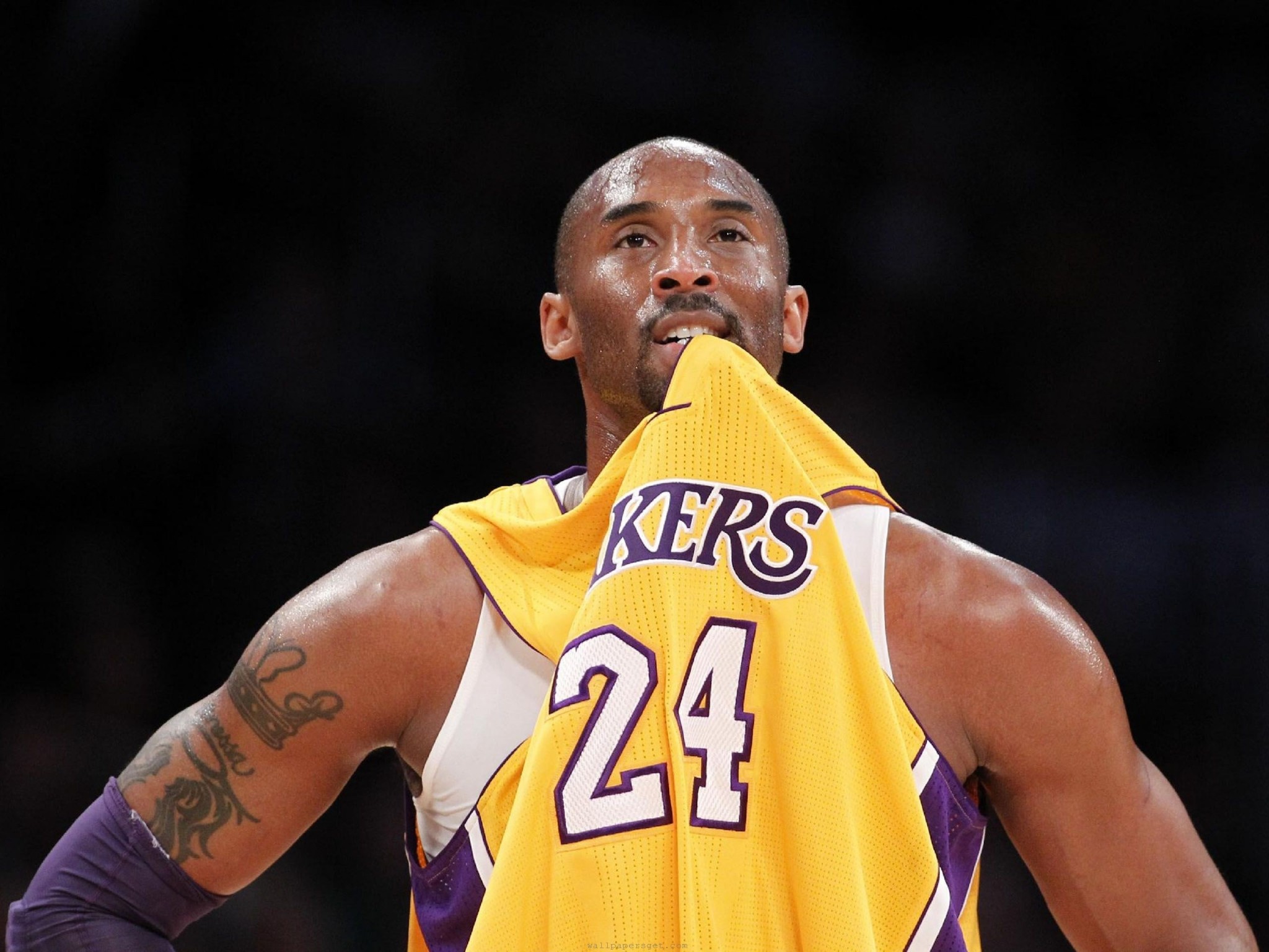Kobe Bryant, Los Angeles Lakers, Maglia numero 24, Sfondo scuro, schermata Home iPad