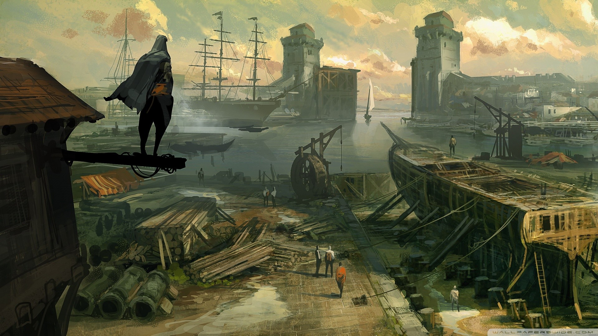 Assassin's Creed, Porto, Navi, Concept art, 1920x1080, immagine di sfondo