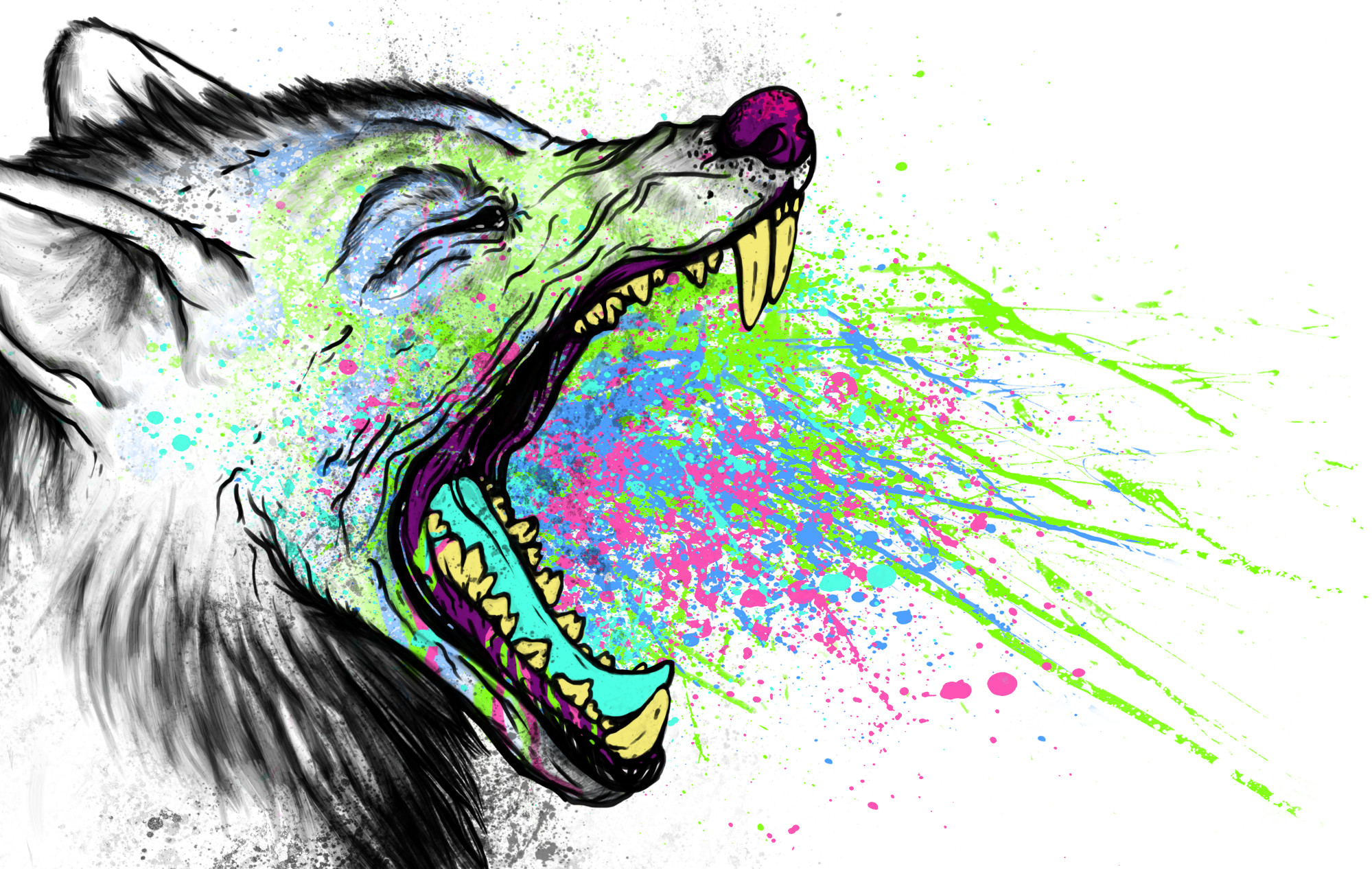 Lupo, Ululato, Schizzi di colore, Illustrazione, Full HD, sfondo desktop