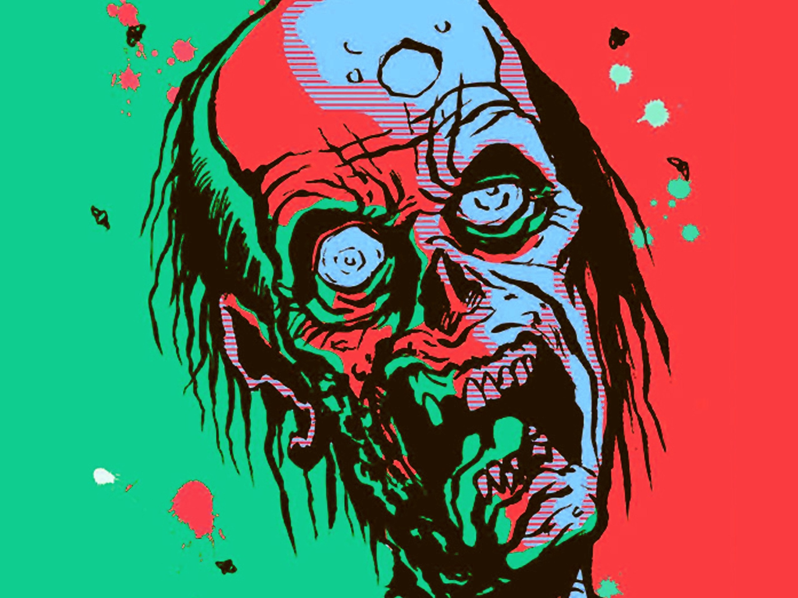 Zombi, Pop art, Rosso e verde, Illustrazione, Full HD, wallpaper per tablet