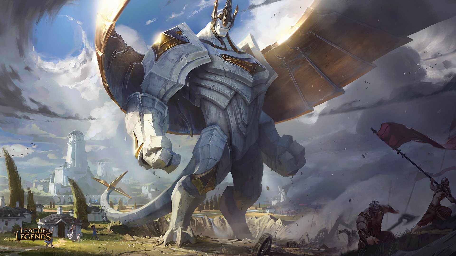 Galio, League of Legends, Ali, Città, Full HD, sfondo desktop