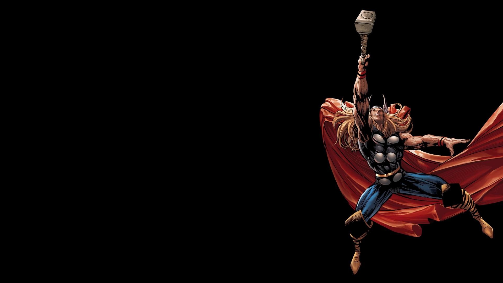 Thor, Marvel Comics, Mjolnir, Fumetto, Sfondo nero, 16:9 Full HD, wallpaper widescreen