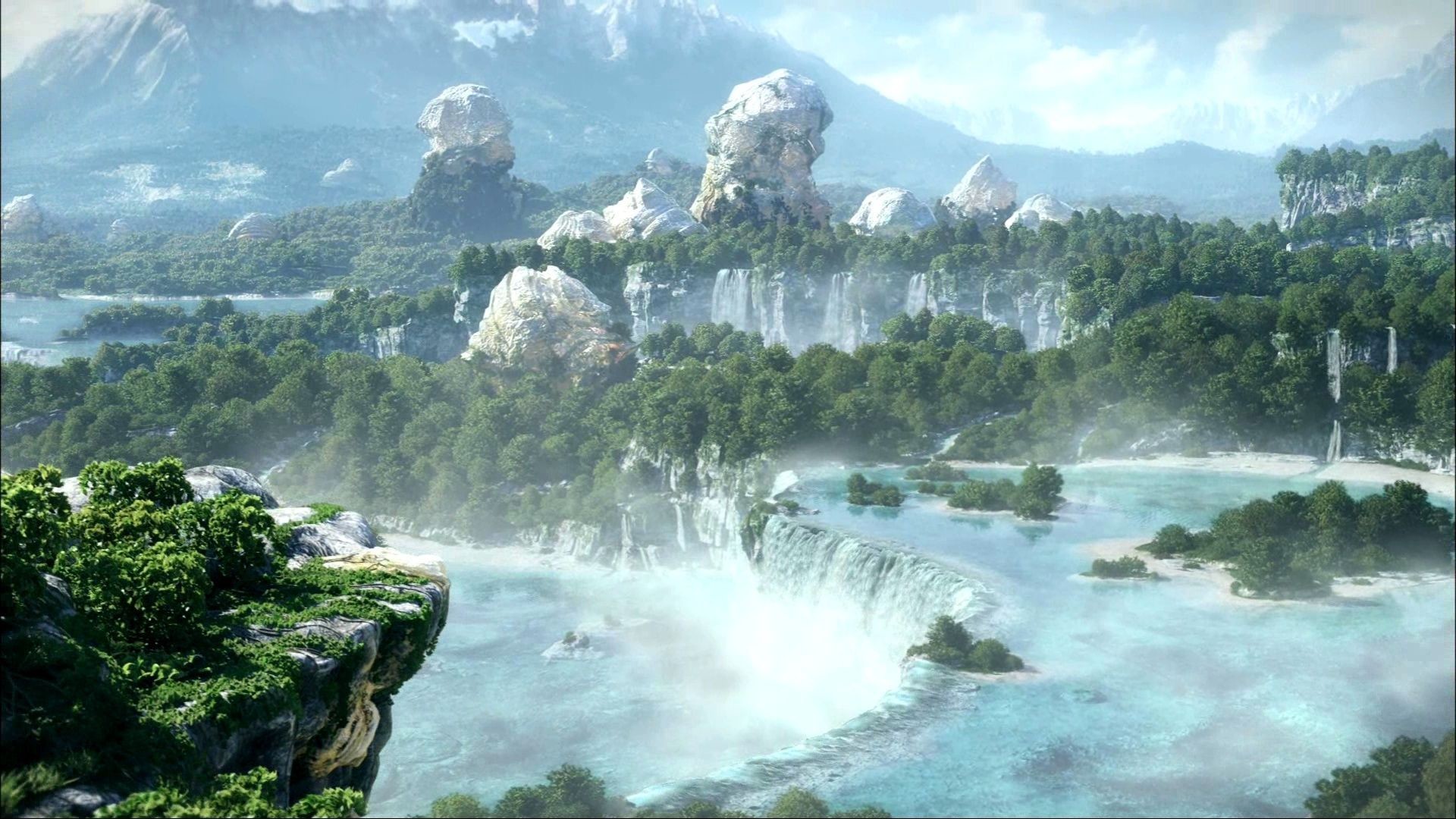 Final Fantasy XV, Paesaggio, Cascate, Foresta, Full HD, sfondo Windows 11