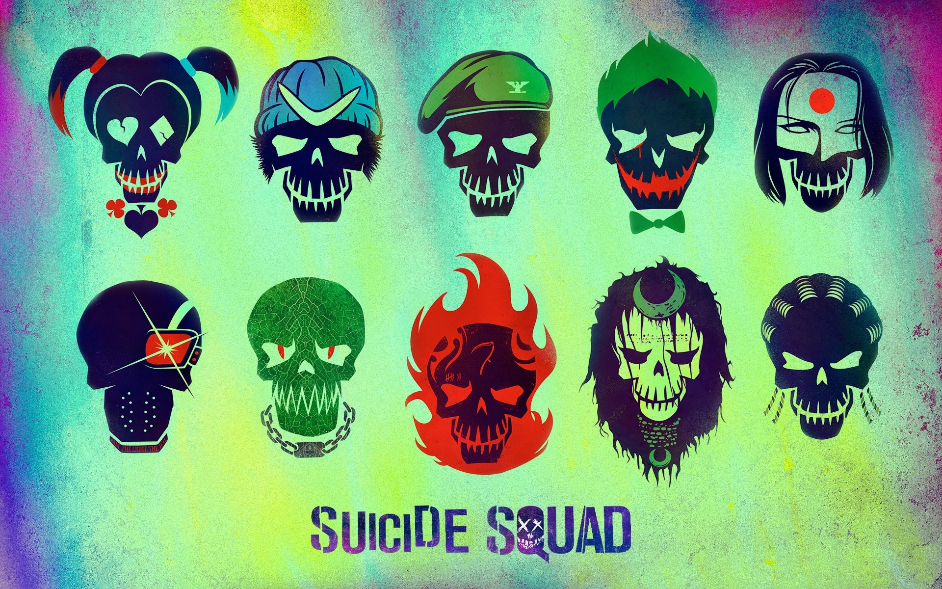 Suicide Squad, Teschi dei personaggi, Harley Quinn, Joker, Poster, sfondo Full HD per PC
