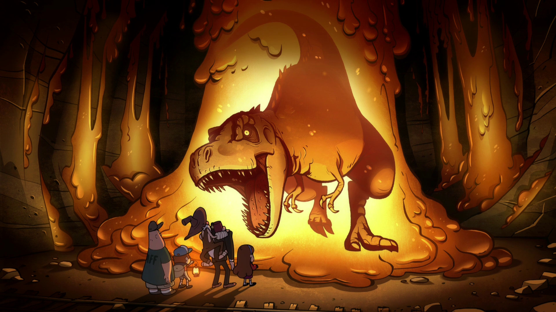 Gravity Falls, Dinosauro, Ambra, Caverna, Tirannosauro, Full HD, sfondo desktop