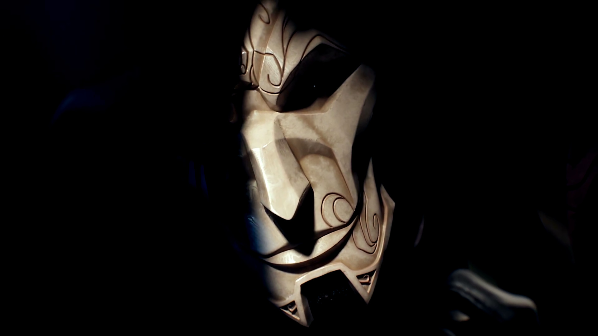 Jhin, League of Legends, Maschera, Sfondo nero, Full HD, wallpaper per PC