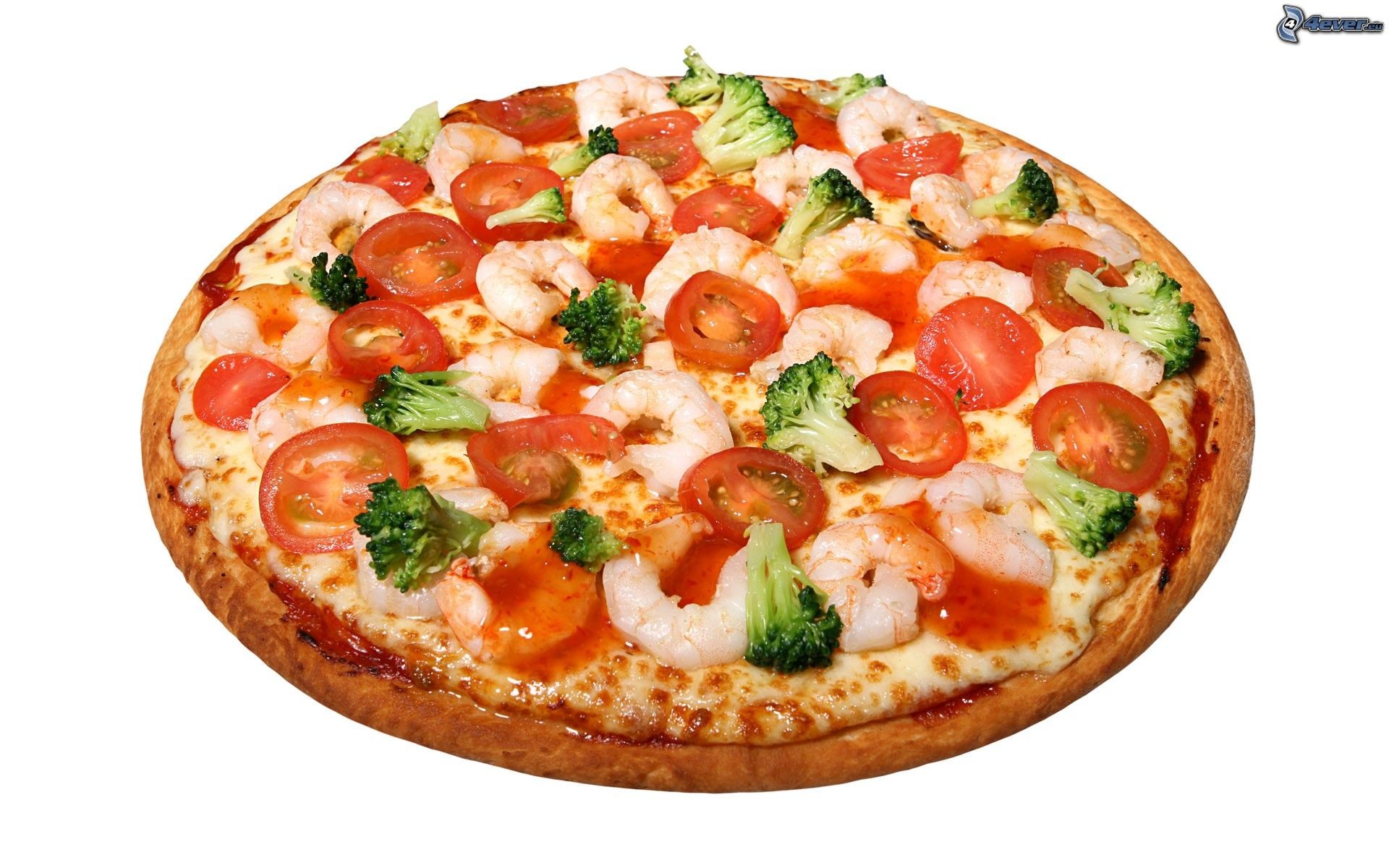 Pizza, Gamberetti, Broccoli, Pomodorini, 1920x1200, sfondo per PC