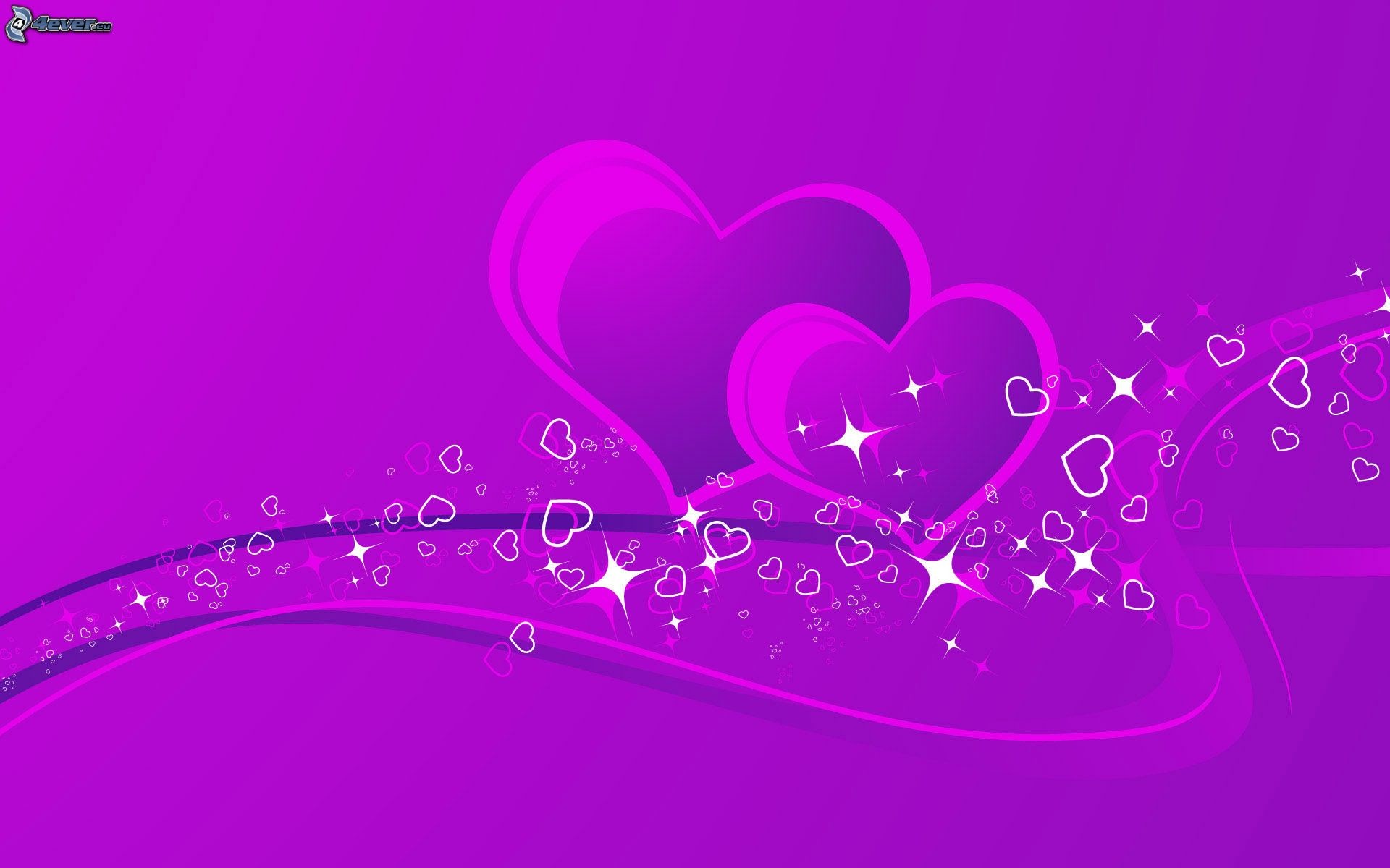 Cuori viola, Scintille, Sfondo viola, Arte vettoriale, Full HD, wallpaper per portatile