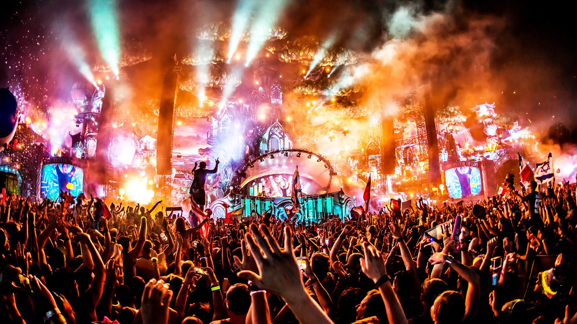 Tomorrowland, Main stage, Luci laser, Folla, Full HD, sfondo Windows 11
