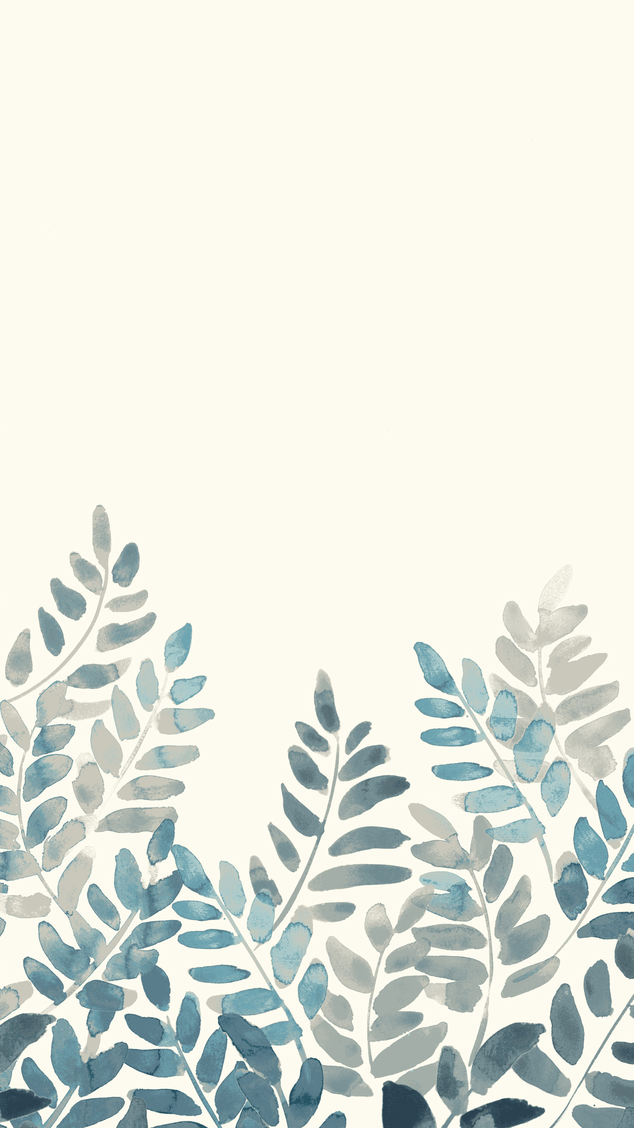 Foglie, Acquerello, Blu ardesia, Crema, Botanico, Full HD, schermata di blocco del cellulare