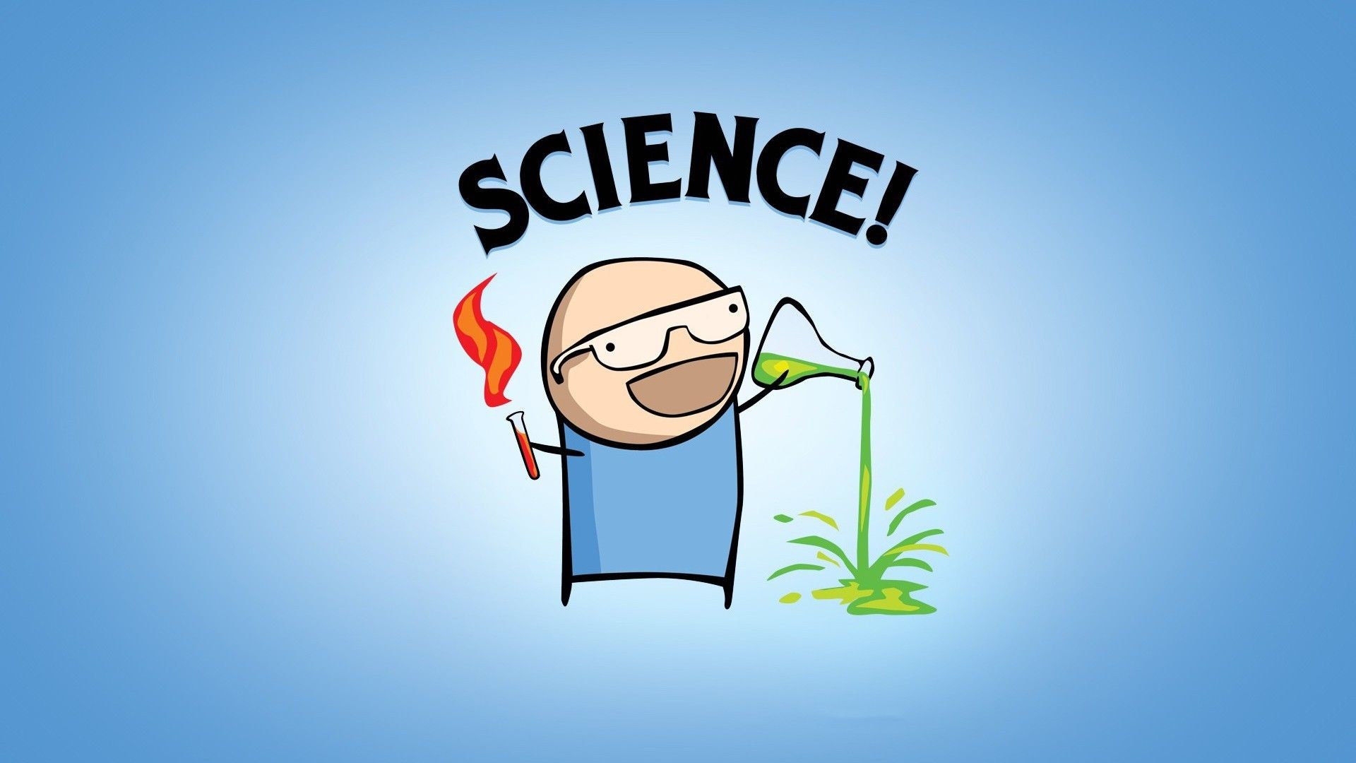 Cyanide & Happiness, Science!, Fumetto, Esperimento, Sfondo azzurro, wallpaper 1920x1080