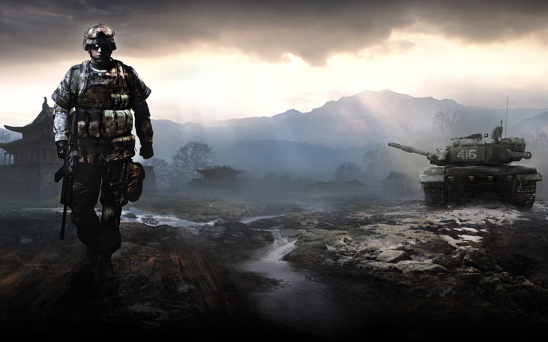 Battlefield, Soldato, Carro armato, Nebbia, 16:10 Full HD, sfondo widescreen