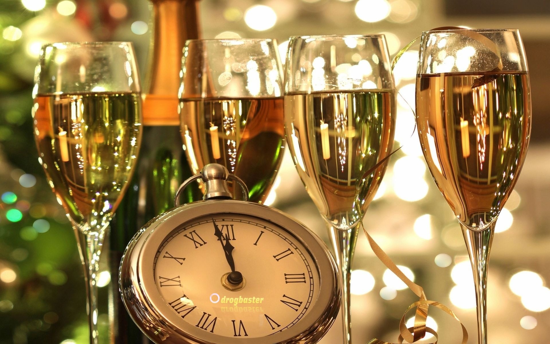 Calici di champagne, Orologio, Mezzanotte, Brindisi, 1920x1200, immagine di sfondo