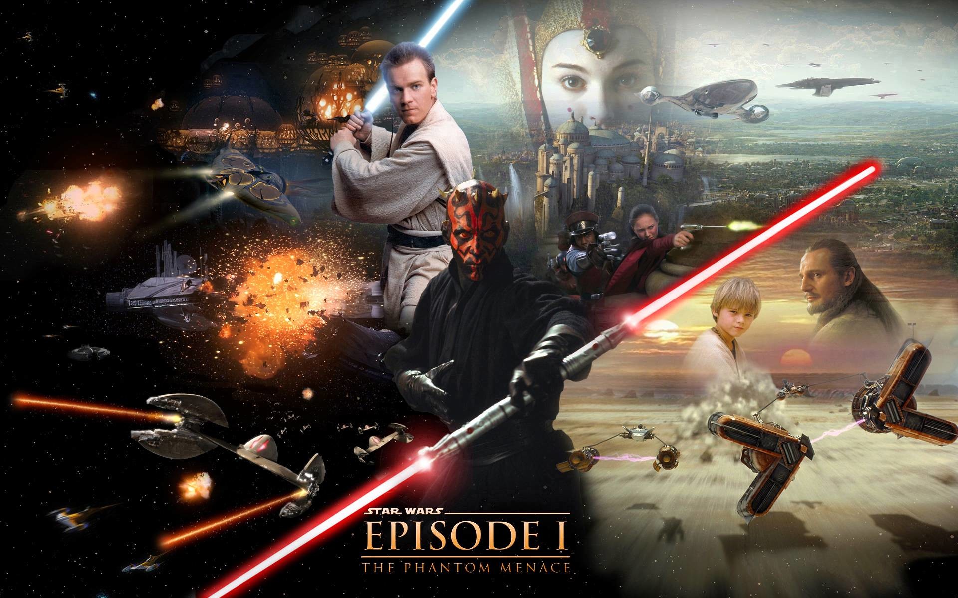 Star Wars: Episodio I - La minaccia fantasma, Darth Maul, Qui-Gon Jinn, Padmé Amidala, Astronavi, sfondo Full HD
