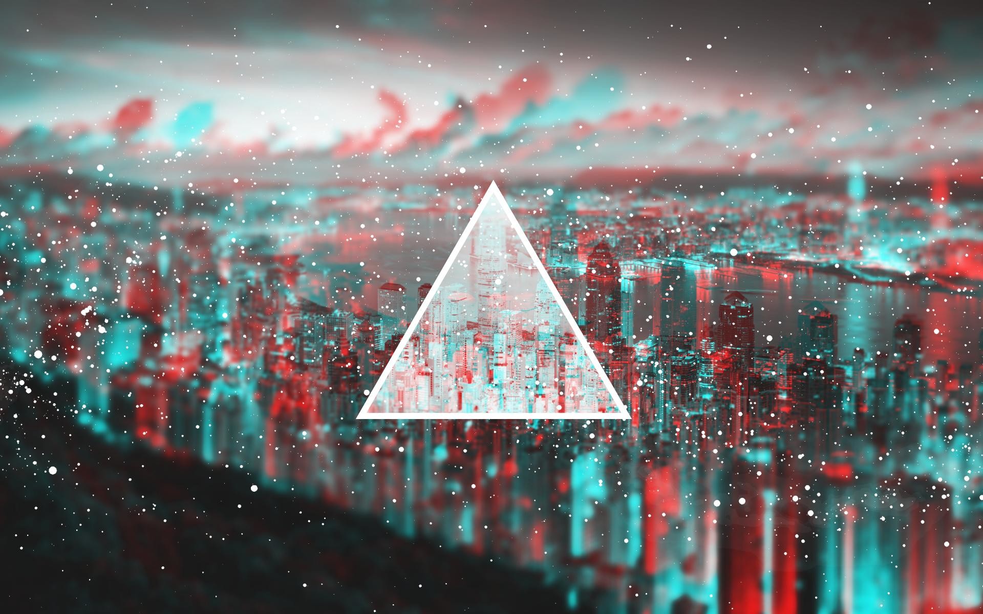 Triangolo, Città, Anaglifo, Hipster, Full HD, wallpaper per PC