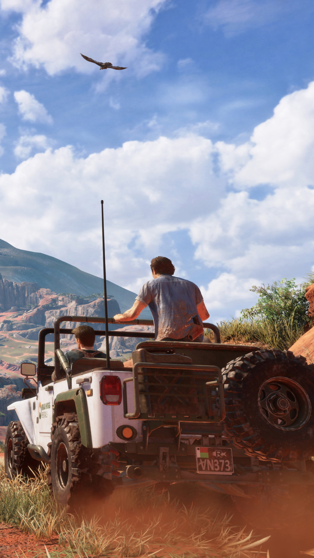 Nathan Drake, Uncharted 4, Jeep, Cielo azzurro, sfondo per iPhone e Android