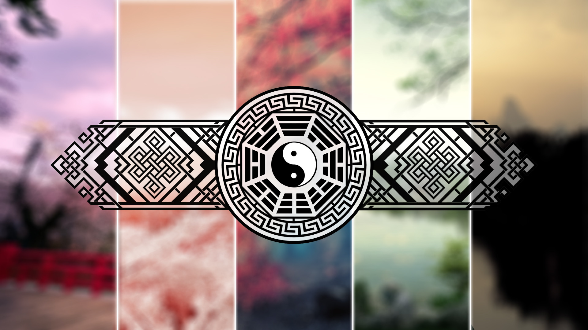 Yin e yang, Bagua, Motivo cinese, Collage, 16:9 Full HD, sfondo widescreen
