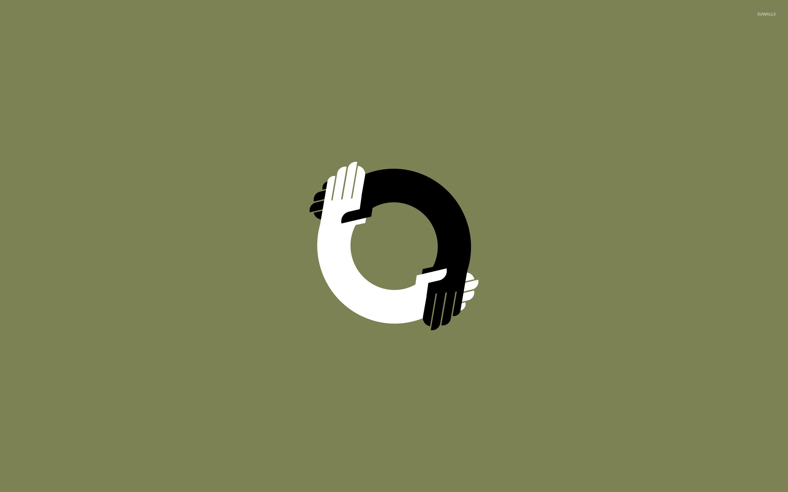 Yin e yang, Mani, Minimalista, Sfondo verde, 2K, wallpaper desktop