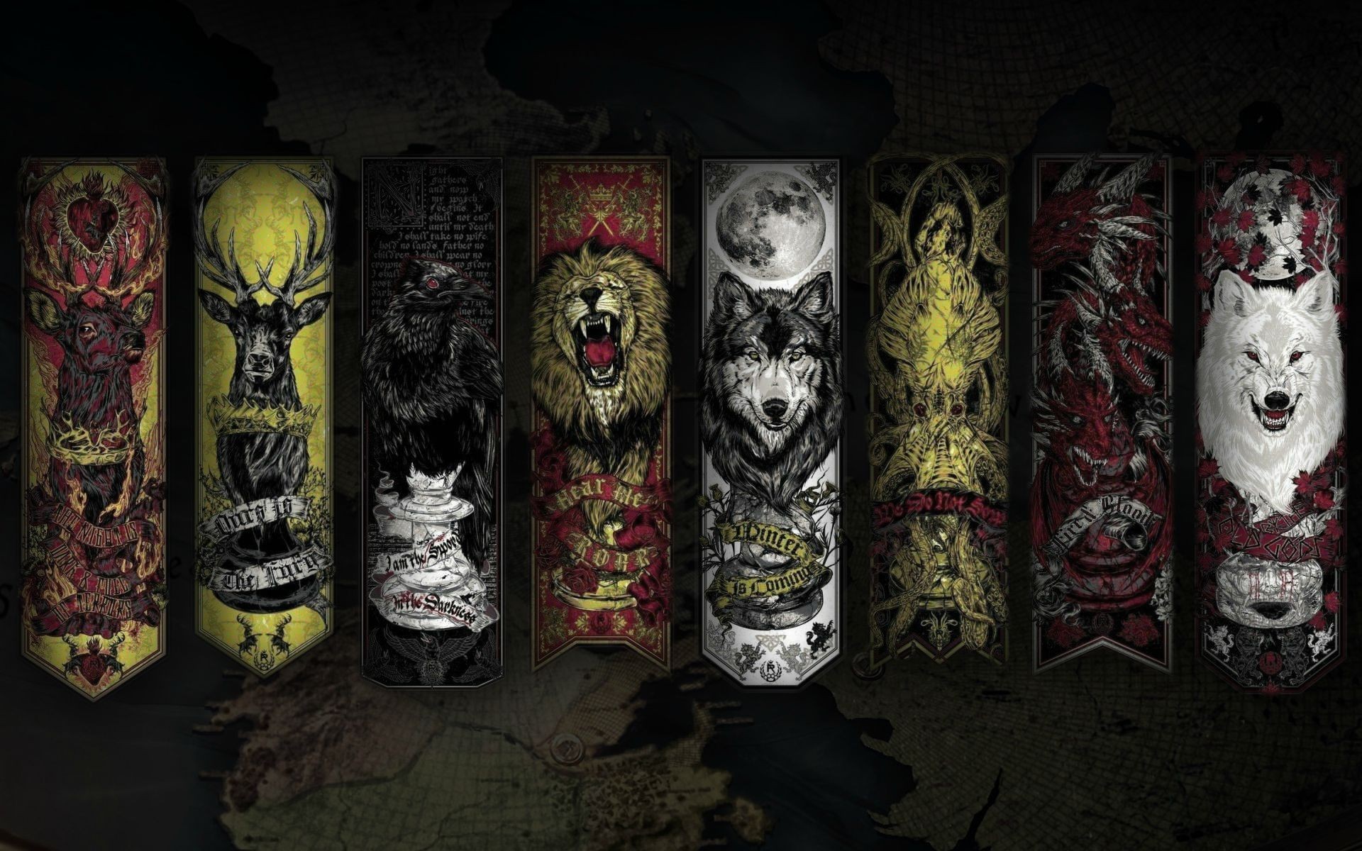 Stendardi delle Casate, Il Trono di Spade, Game of Thrones, Araldica, wallpaper desktop Full HD