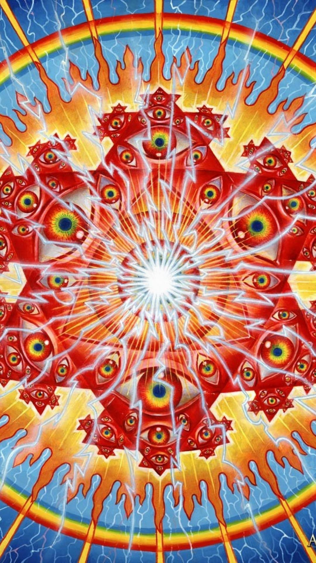 Mandala, Arte visionaria, Occhi, Simmetria, sfondo per iPhone e Android