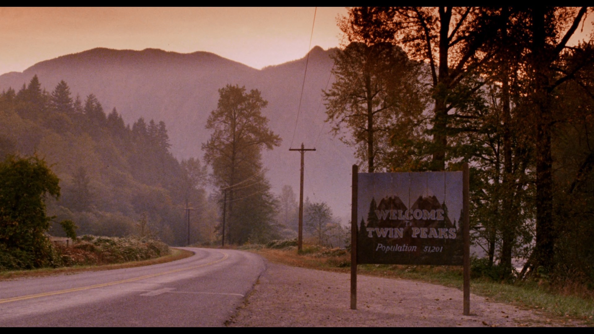 Twin Peaks, Cartello Welcome to Twin Peaks, Strada, Montagne, Nebbia, sfondo desktop 1080p
