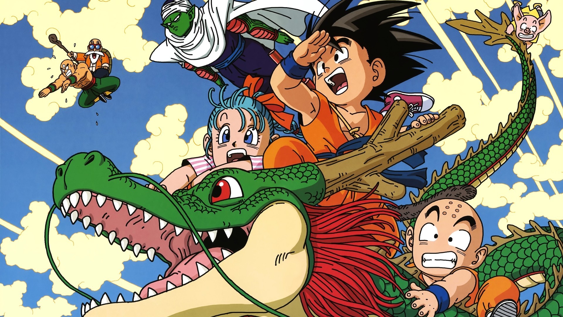 Goku bambino, Shenron, Bulma, Crilin, Dragon Ball, Manga, 16:9 Full HD, wallpaper widescreen