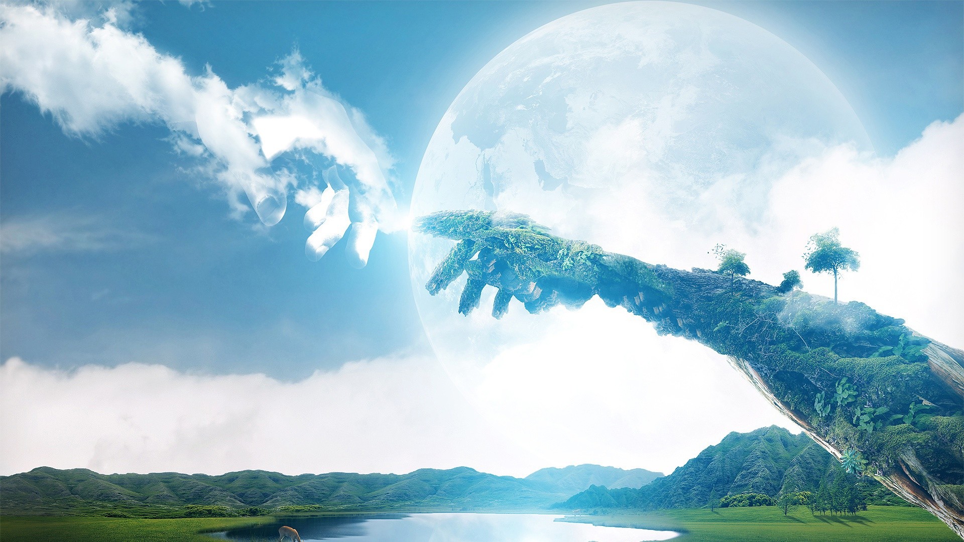 Isola volante, Luna, Fantasy, Fotomontaggio, sfondo desktop