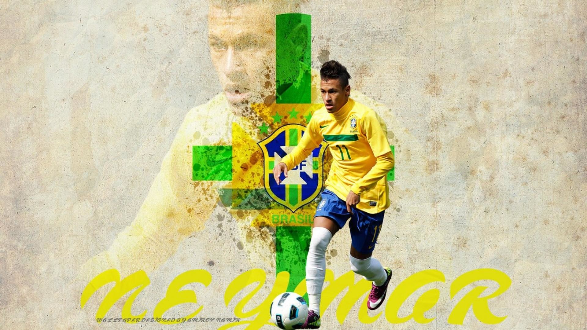 Neymar, Nazionale brasiliana, Arte digitale, Giallo, 1920x1080, sfondo per PC