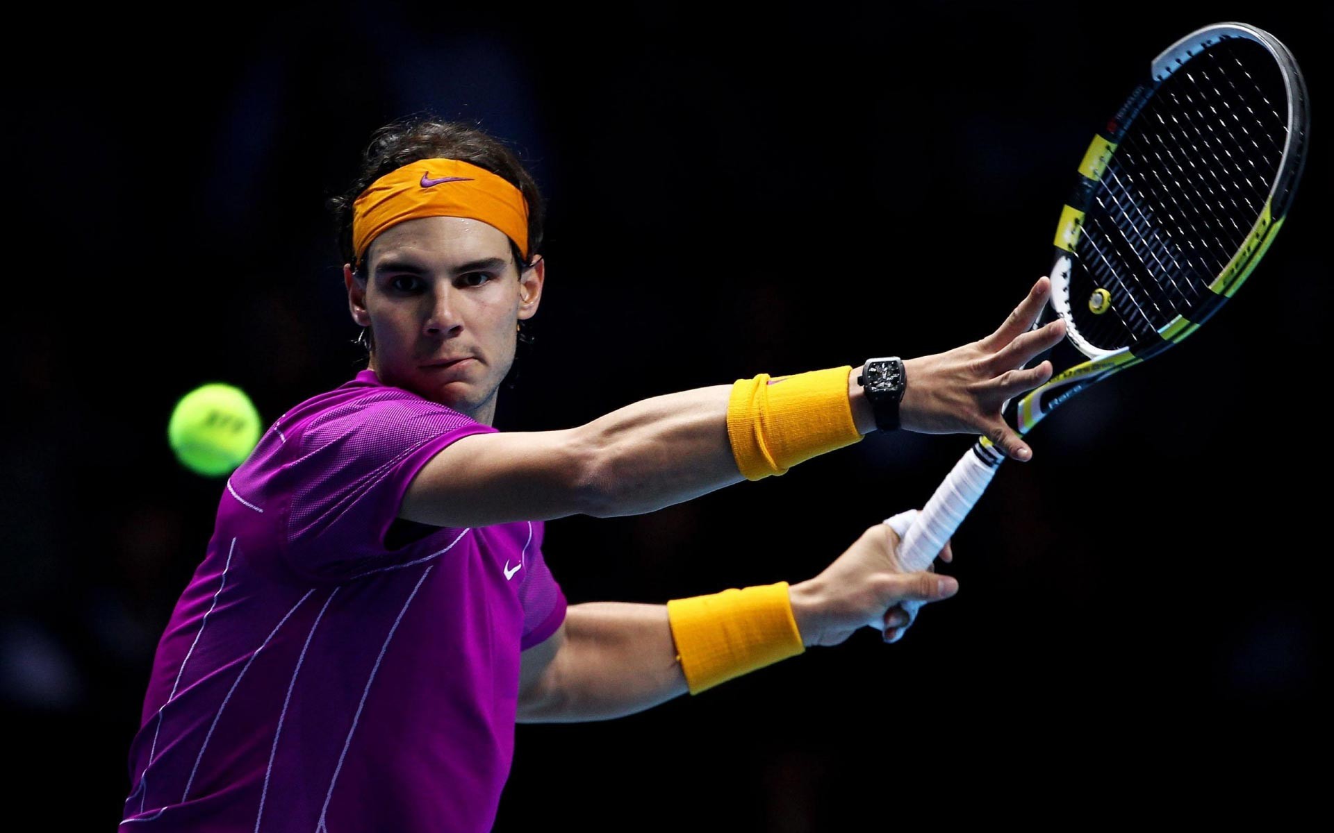 Rafael Nadal, Dritto, Racchetta, Sfondo nero, 1920x1200, wallpaper desktop