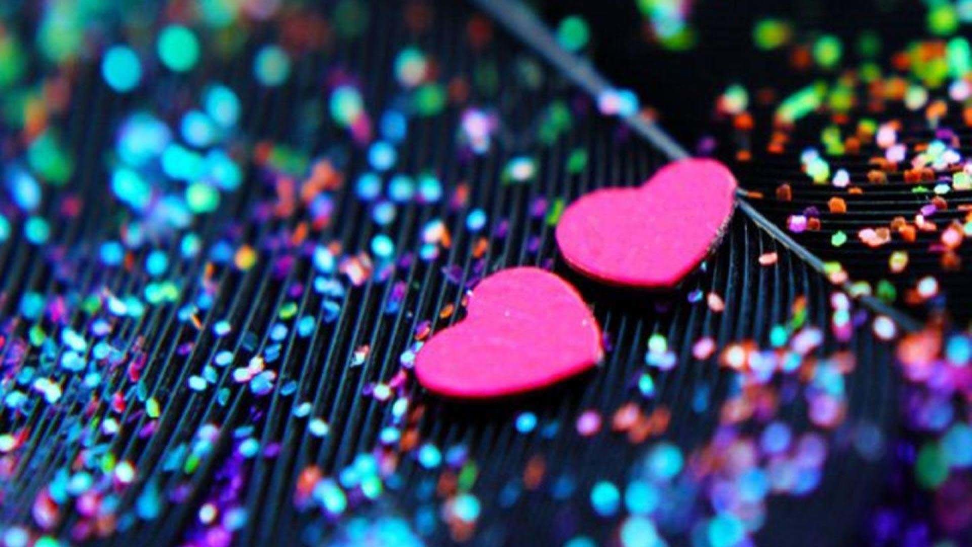 Cuori rosa, Glitter colorato, Bokeh, Paillettes, Full HD, sfondo desktop