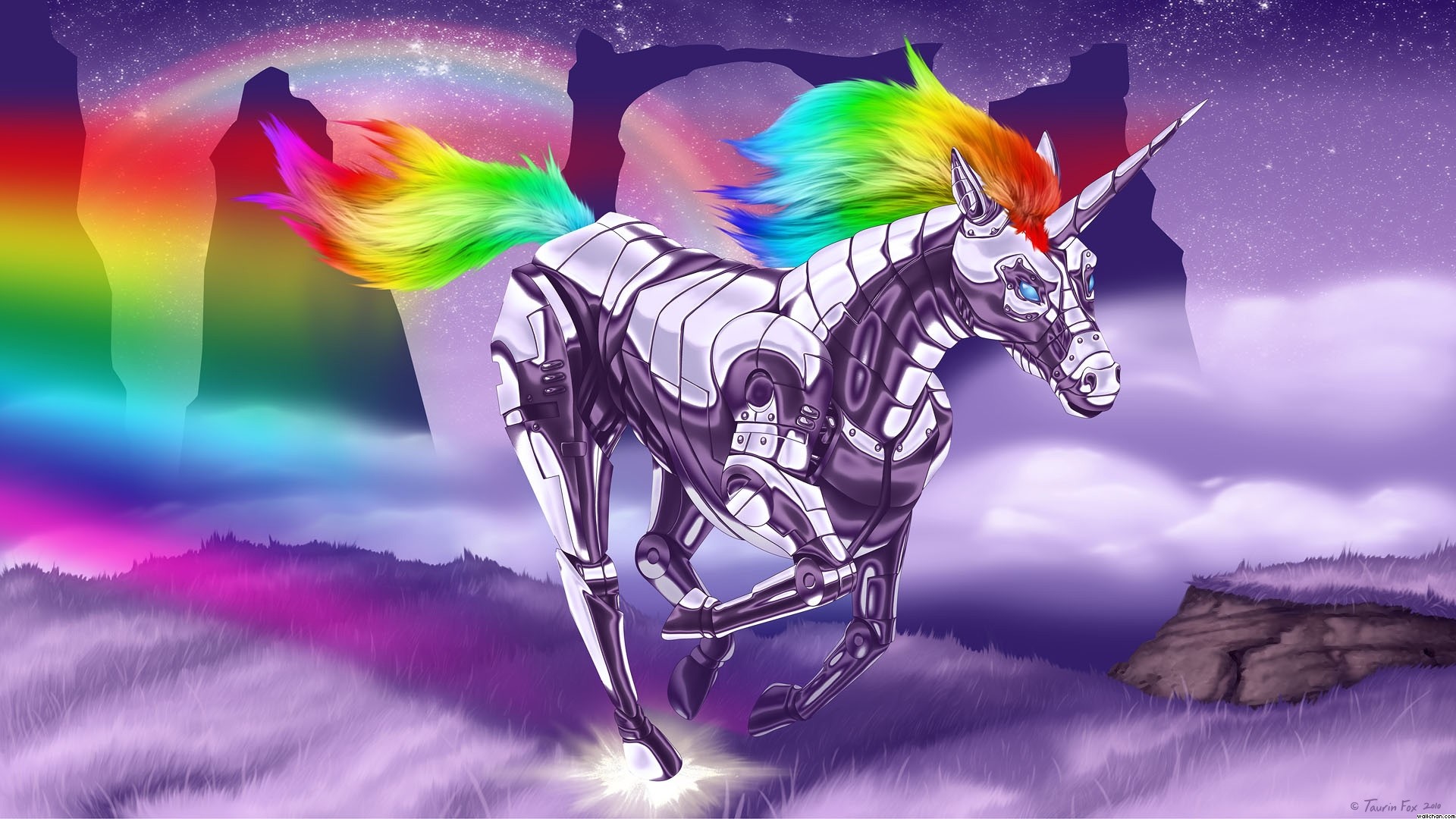 Unicorno robot, Arcobaleno, Fantasy, sfondo per cellulare