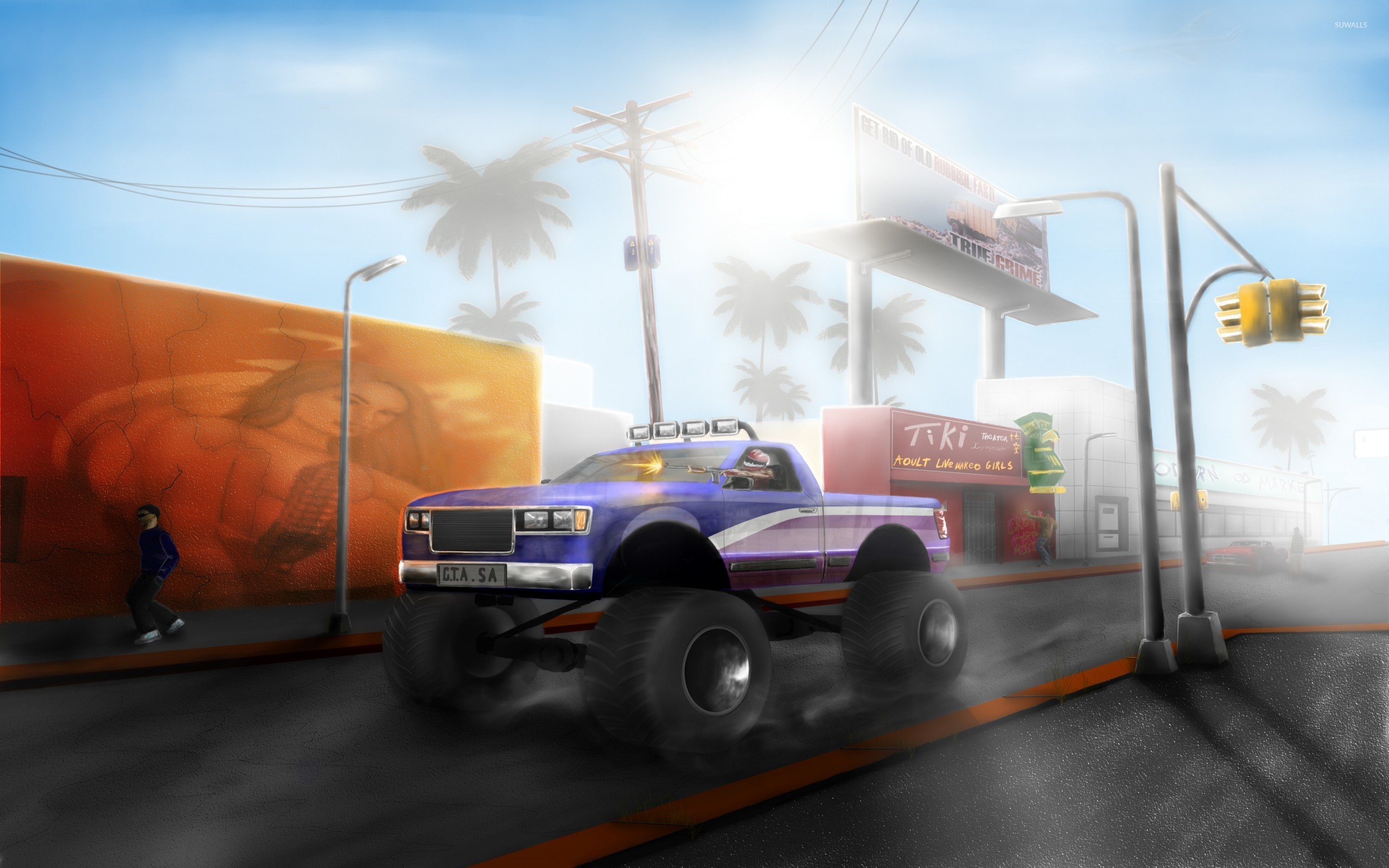 GTA San Andreas, Monster truck, Strada, Mod grafica, 2K, sfondo per PC