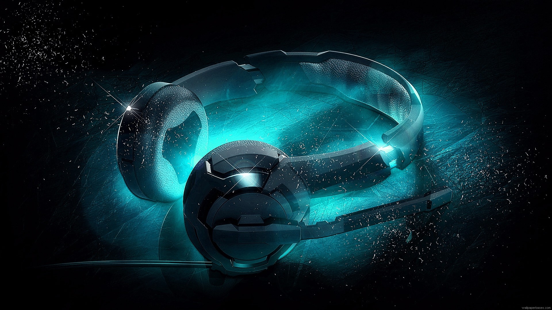 Cuffie, Luce azzurra, Tecnologia, Sfondo scuro, Full HD, wallpaper per portatile