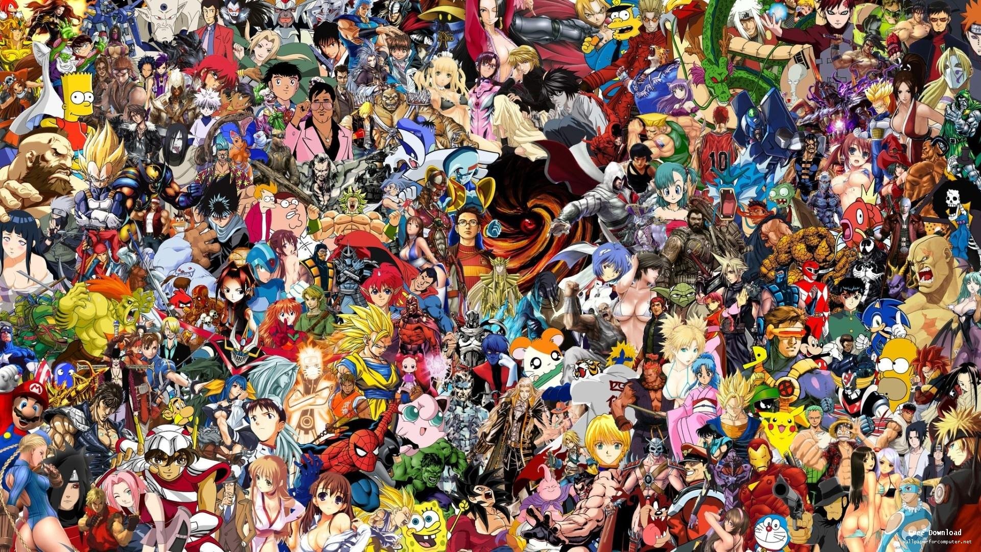 Personaggi di videogiochi e anime, Collage, Crossover, Multicolore, sfondo widescreen Full HD