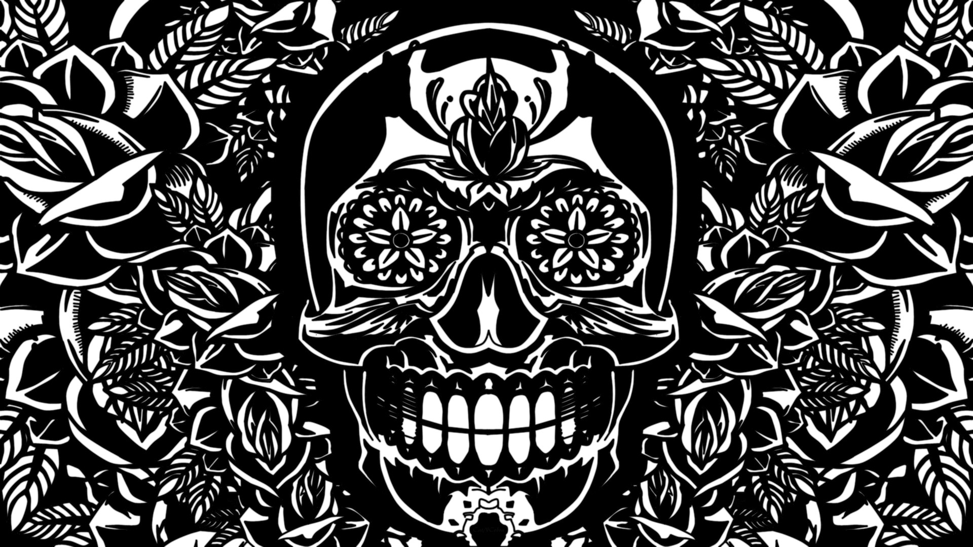 Calavera, Teschio messicano, Rose, Bianco e nero, Full HD, sfondo Windows 11